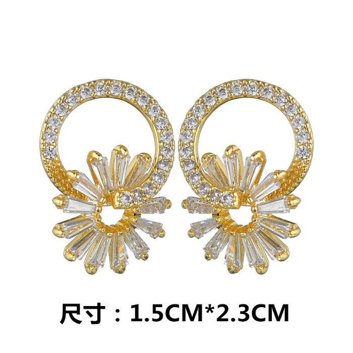 S925 Pure Silver Ear Pin Earrings Korean Geometric Earrings AAA Zircon Copper Inlaid Wholesale Earrings Qxwe1171