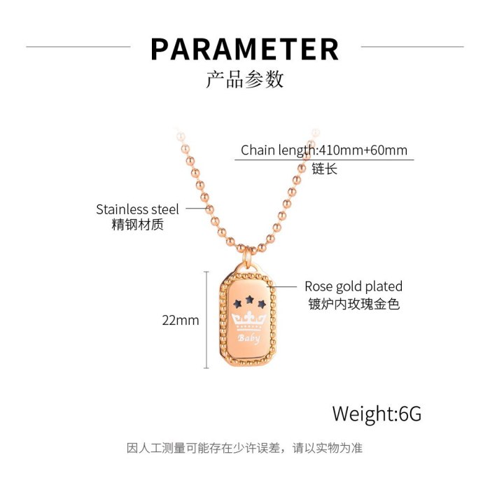 Korea Fashion Crown Titanium Steel Lady Necklace Temperament Square Brand Ins Fashion Clavicle Chain Pendant Accessories Gb1846
