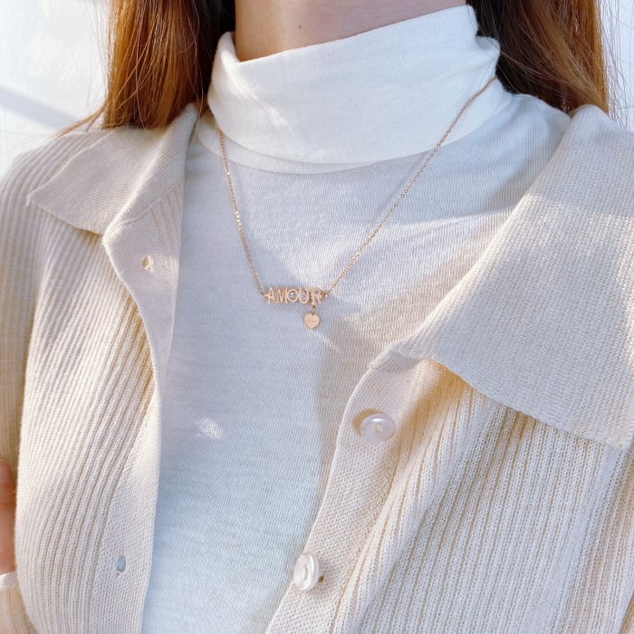 Korean Fashion Exquisite Zircon Versatile Women's Titanium Steel Necklace Love Clavicle Chain Pendant Jewelry Wholesale GB1851