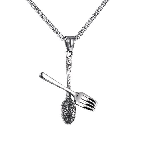 European New Creative Titanium Steel Jewelry Wholesale Spoon Fork Pendant Stainless Steel Necklace Gb1841