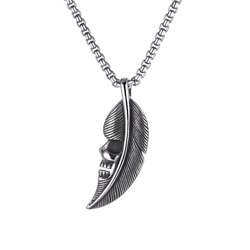 Korean Version Popular Creative Skull Leaf Pendant Men's Titanium Steel Necklace Wholesale Gb1840