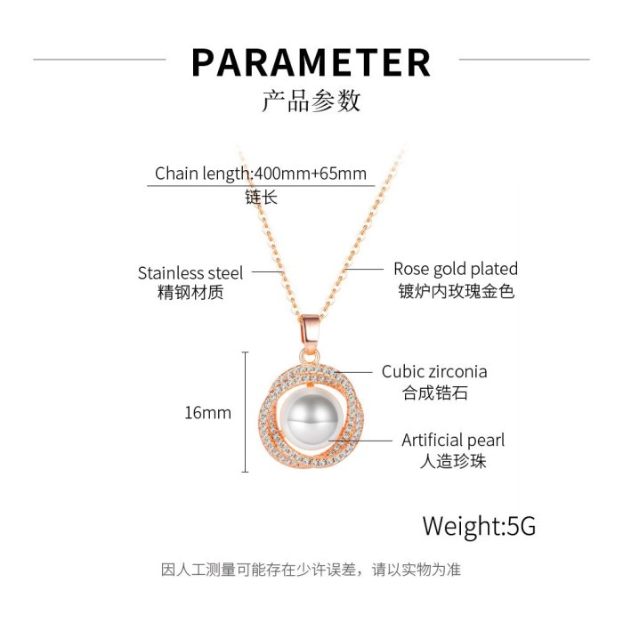 Korean The Fashion Ring Pearl Stainless Steel Necklace Female Collarbone Chain Titanium Steel Pendant Jewelry Wholesale Gb1848