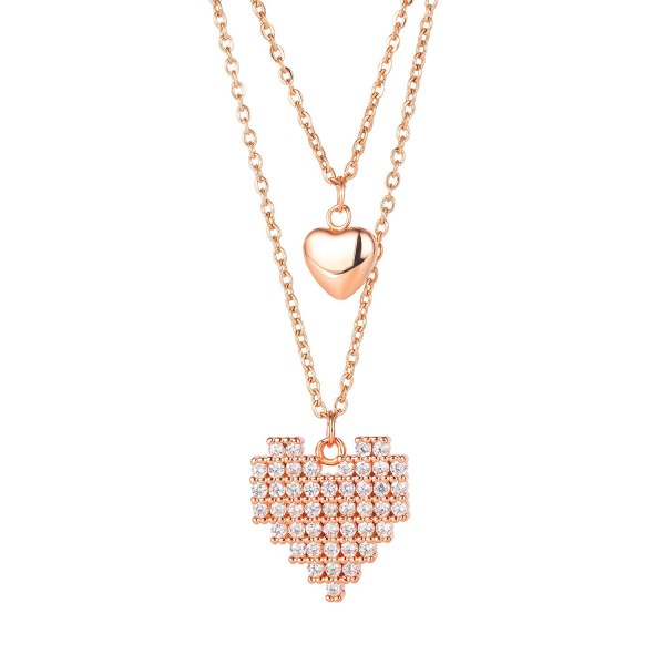 Korean Simple Temperament Double Titanium Steel Necklace Female Creative Love Diamond Clavicle Chain Pendant Wholesale Gb1854