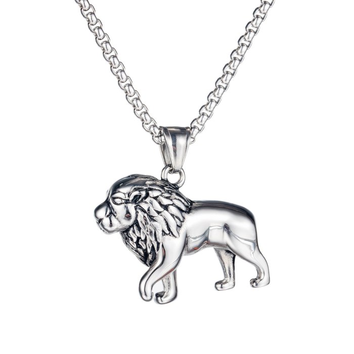 European and American Popular Retro Personality Versatile Lion Accessories Men's Titanium Steel Necklace Gb1701