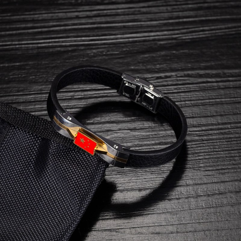 Creative Retro Woven Leather Five-star Red Flag Bracelet Commemorative Small Gift Bracelet Gb1427
