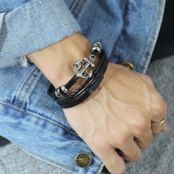European Street Personality Eagle Head Multilayer Woven Men's Leather Bracelet Jewelry Gb1411