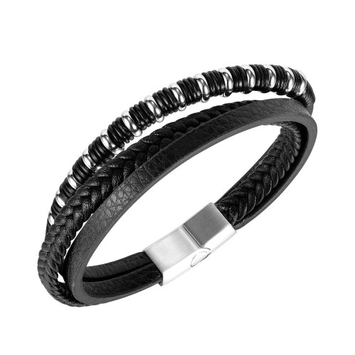 European and American Fashion Personality Multi-layer Black Leather Simple Retro Woven Magnetic Buckle Men's Bracelet Gb1424