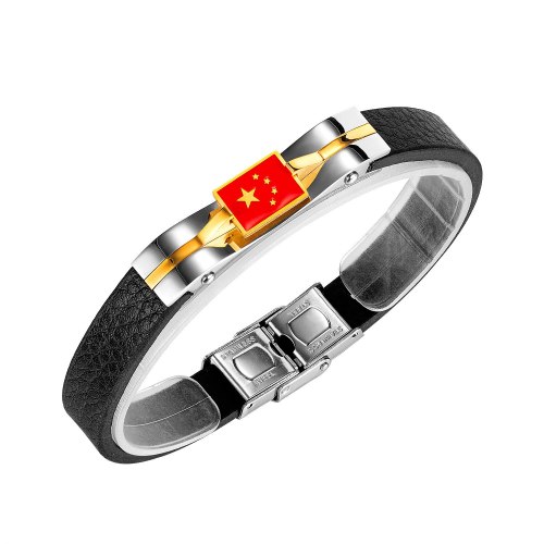 Creative Retro Woven Leather Five-star Red Flag Bracelet Commemorative Small Gift Bracelet Gb1427