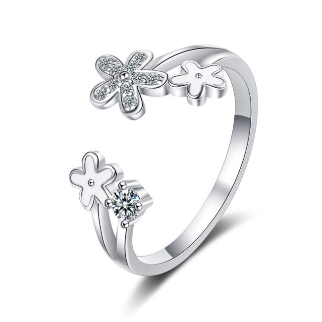 Drop Glaze White Small Flower Opening Ring Temperament Gentle Forest Ins Wind Flash Diamond Daisy Ring Female Xzjz343