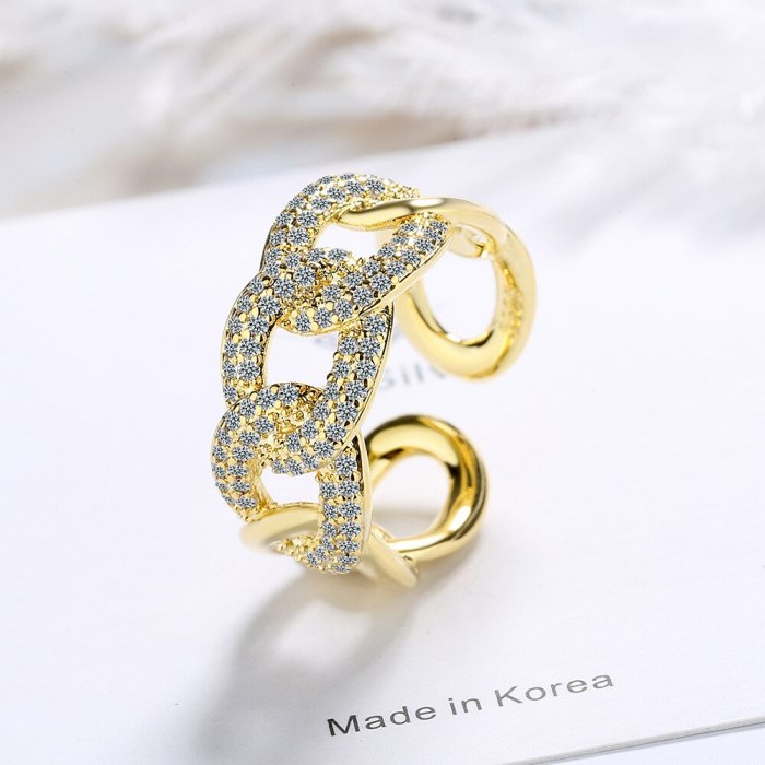 South Korea Micro Stone Chain Ring Index Finger Ring for Women Light Luxury Opening Fashion Personalized Ring Xzjz342
