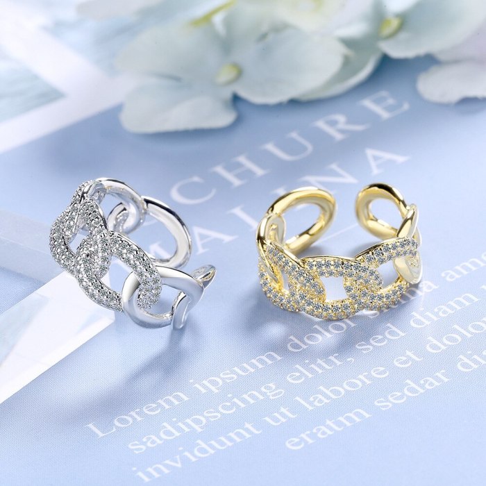 South Korea Micro Diamond Chain Ring Index Finger Ring for Women Light Luxury Opening Fashion Personalized Ring Xzjz342