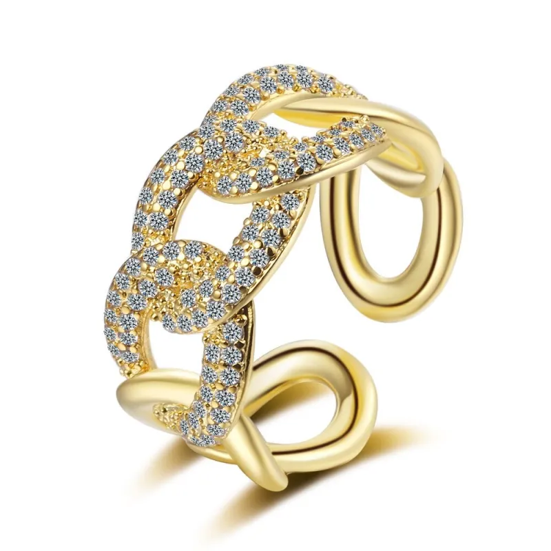 South Korea Micro Diamond Chain Ring Index Finger Ring for Women Light Luxury Opening Fashion Personalized Ring Xzjz342