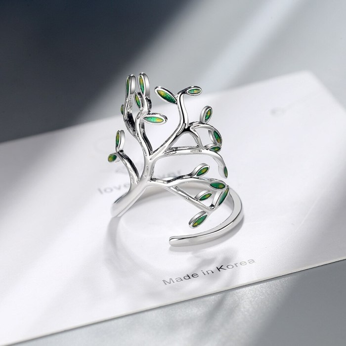 Ring Female Japanese and Korean Wind Green Leaf Opening Ring Ring Ring Art Leaf Single Ring XzJZ344