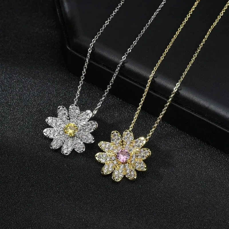 The New Flower Necklace AAA Zircon Inlaid Pendant Sunflower Pendant Wholesale QxWP436