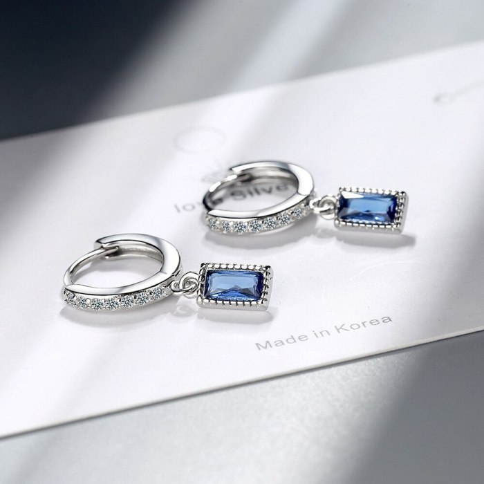 Earrings Women's Korean Literature and Art Small Fresh Zirconium Inlaid Sweet Blue Earrings Temperament Short Earrings Qxeh579