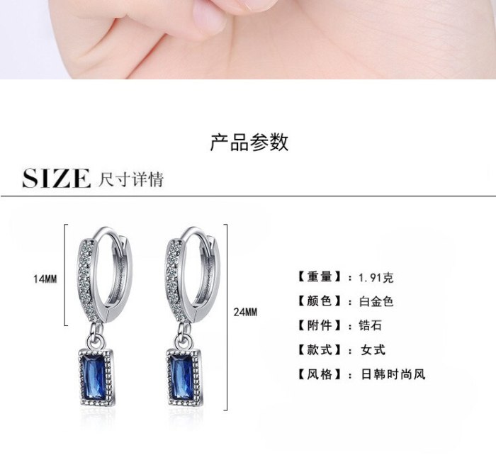 Earrings Women's Korean Literature and Art Small Fresh Zirconium Inlaid Sweet Blue Earrings Temperament Short Earrings Qxeh579