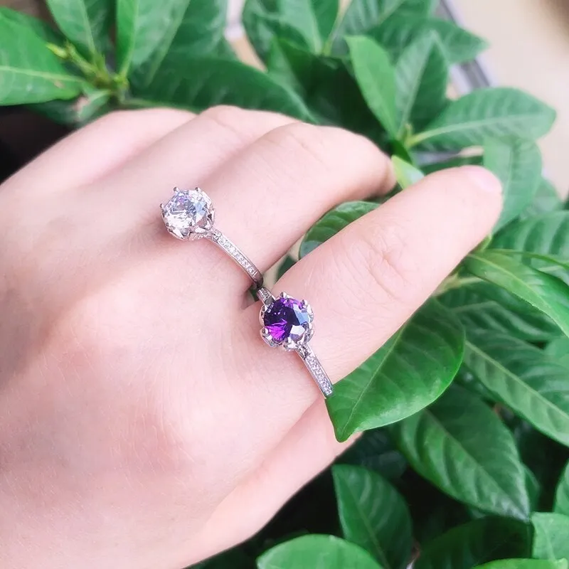 AAA Zircon Inlaid Six Leaf Ring with Movable Mouth White Copper Girl Ring Qxwr006