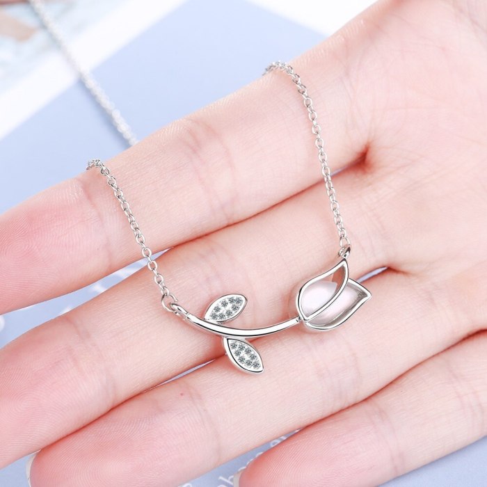 Rose Flower Necklace Female Ins Simple Clavicle Chain Small Fresh Rose Gold Opal Pendant Jewelry XzDZ515