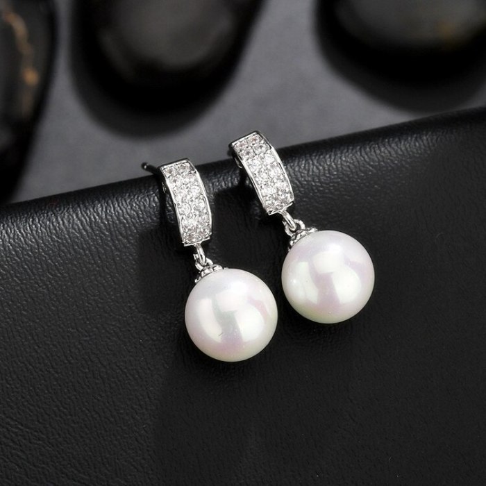 Pearl Stud 3A Zircon Earrings Japanese-Korean Pearl Earrings Ladies Accessories QxE11638