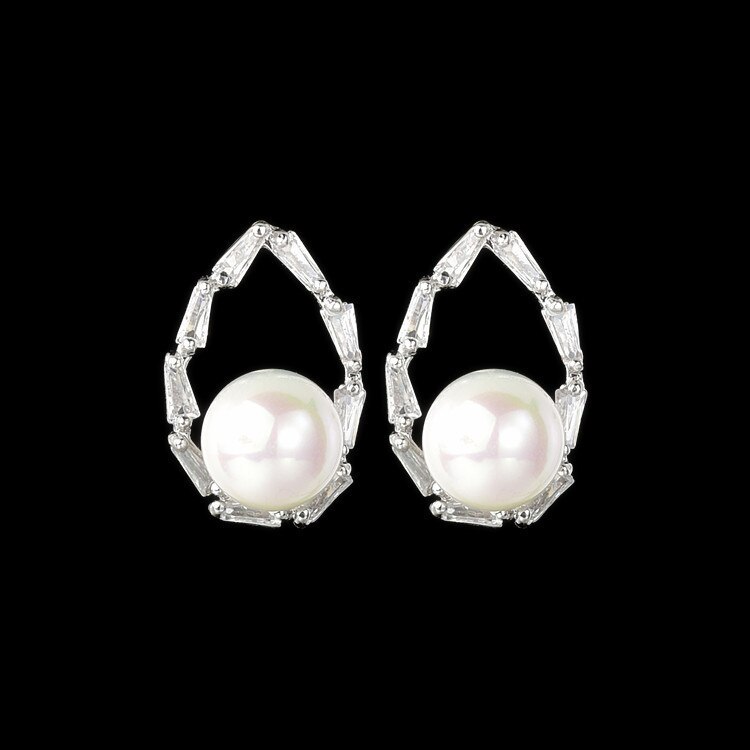 Pearl Stud 3A Zircon Earrings Japanese-Korean Pearl Earrings Ladies Accessories QxE11638