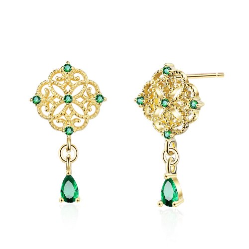 Chinese Style Earrings Women's Ancient Court Super Fairy Temperament High Sense Emerald Drops Tassel Earrings XzED891
