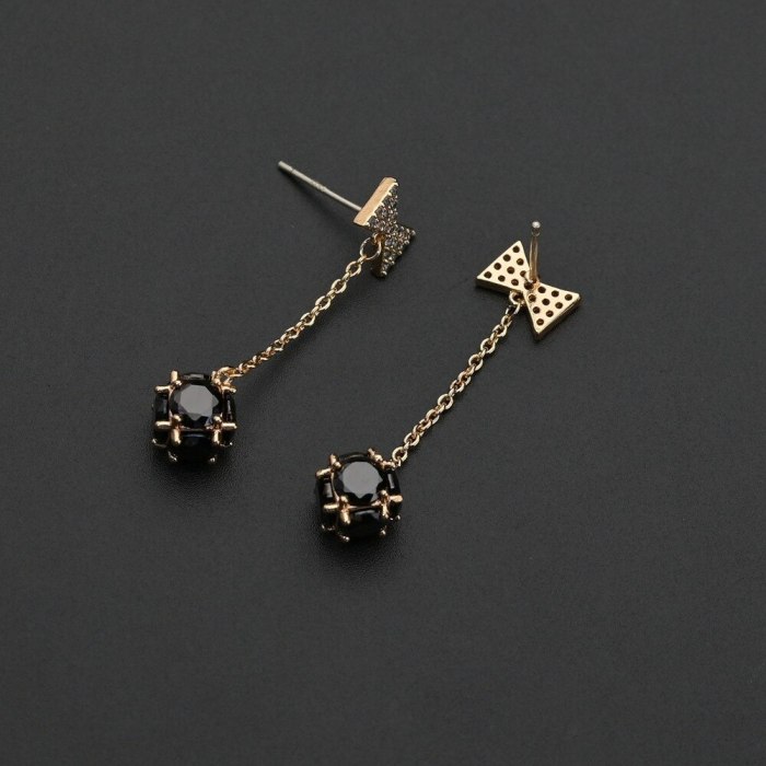 S925 Silver Needle Bow Copper Inlaid AAA Grade Zircon Korean Asymmetric Zircon Ball Earrings Qxwe1024