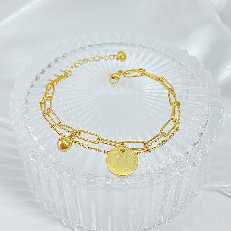Japan and South Korea Ins Wind Niche Design Double Bracelet Simple Round Brand Portrait Bracelet Gb1127