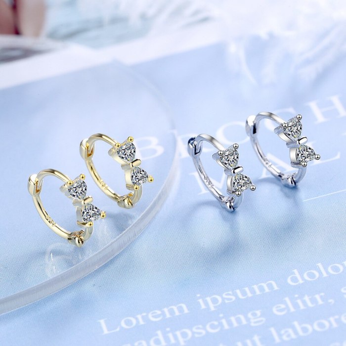 Ear Clasp Women's Korean Version Small Fresh Zirconium Inlaid Bowknot Ear Clasp Sweet Stud Earring Jewelry Xzh588