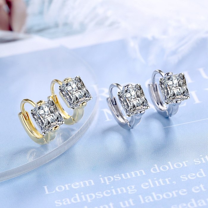stud earrings Buckle Female Korean Fashion Simple Square Drill Earrings Temperament Mini Ear Jewelry XzEH589