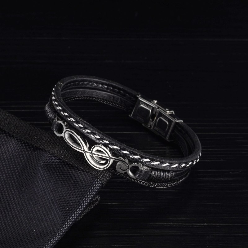 Rock Hip-Hop Notes Bracelet Personality Multi-Layer Retro Weaving Leather Bracelet Gb1431