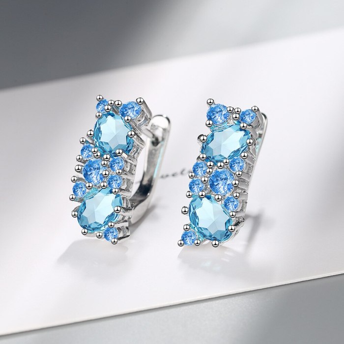European and American Temperament Blue Zirconium Earrings Female Simple Literary Earrings Blue Ear Jewelry XzEH593