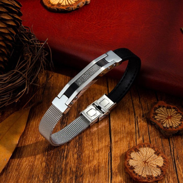 European and American Retro Trend Titanium Steel Men's Leather Bracelet Fashion Joker Stainless Steel Mesh Belt Bracelet GB1382