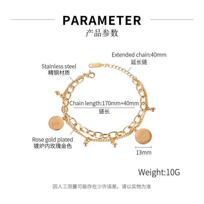 Korean Personality and Fashion Stitching Double-layer Round Bead Bracelet Titanium Steel Bracelet Gb1134