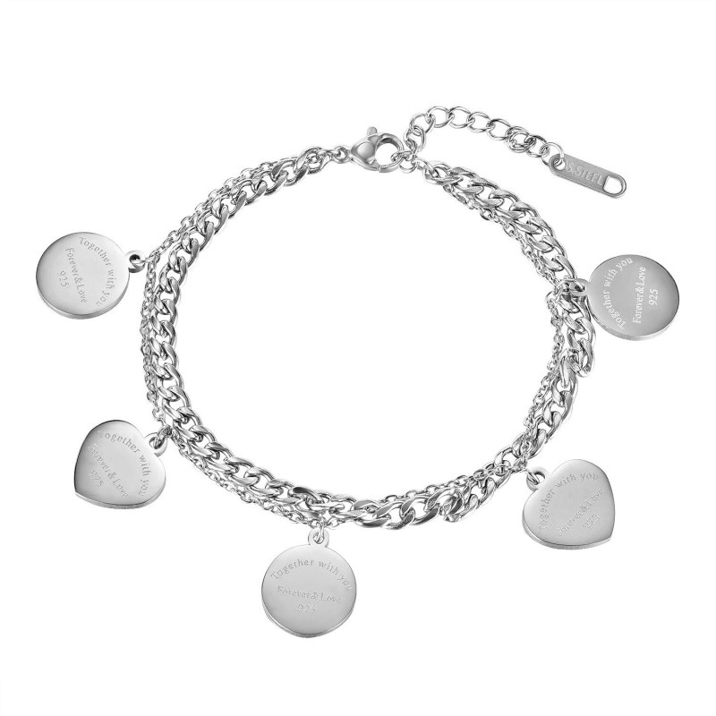 Personality Geometry Round Double Bracelet Niche Simple Ins Titanium Steel Peach Heart Pendant Send Honey Gb1133