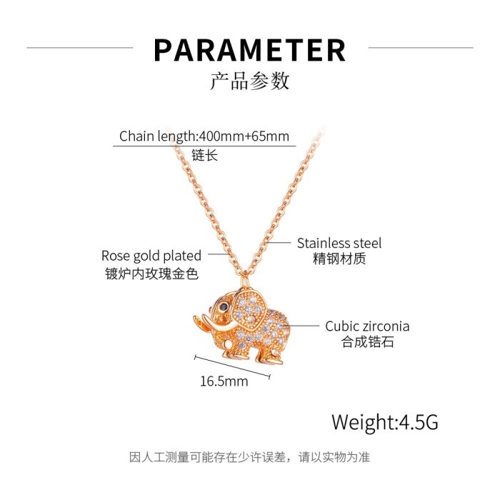 Ins Girl Elephant Pendant Versatile Titanium Steel Plated Rose Gold Sweater Chain Necklace Gb1867