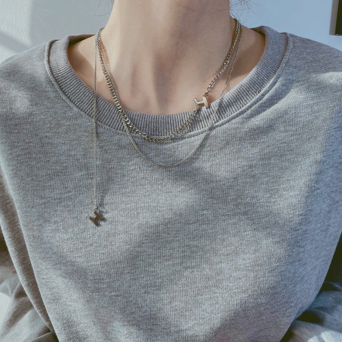 INS Simple Joker Design Letter H Double Titanium Steel Necklace Fall/winter Sweater Chain Gb1859