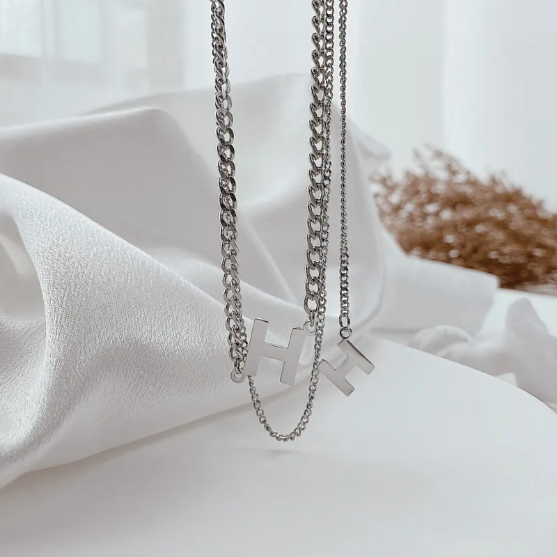 INS Simple Joker Design Letter H Double Titanium Steel Necklace Fall/winter Sweater Chain Gb1859