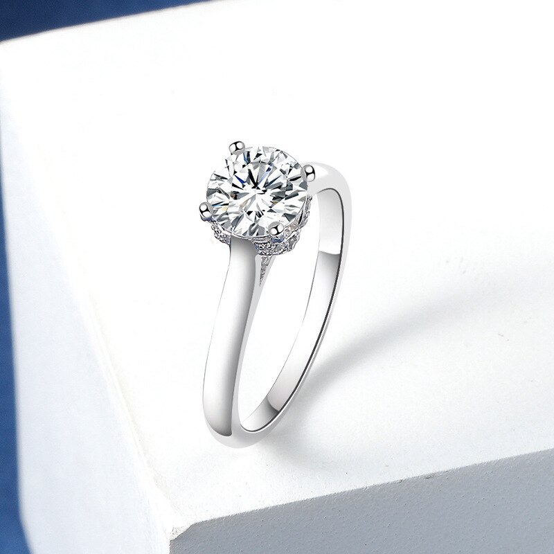 S925 Sterling Silver Mosang Stone Ring Women's Classic Simple and Exquisite Mosang Diamond Ring Mlk928