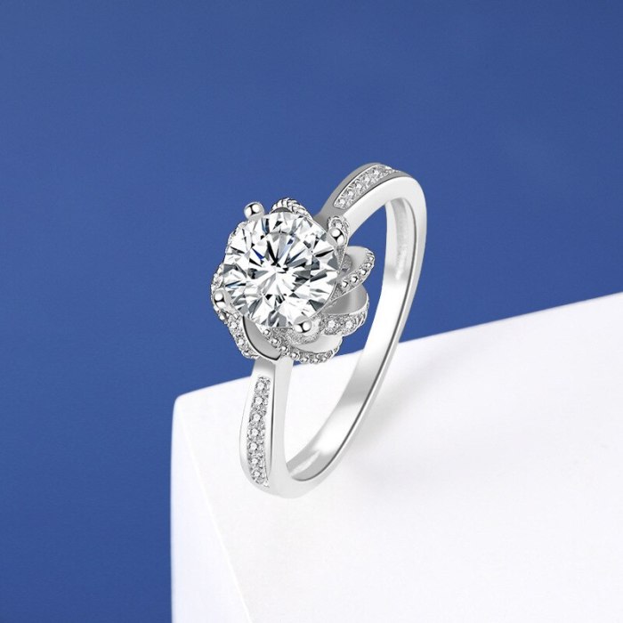 S925 Pure Silver Exquisite Korean Zircon Ring Women's Fashion Mosangshi Diamond Ring Mlk921
