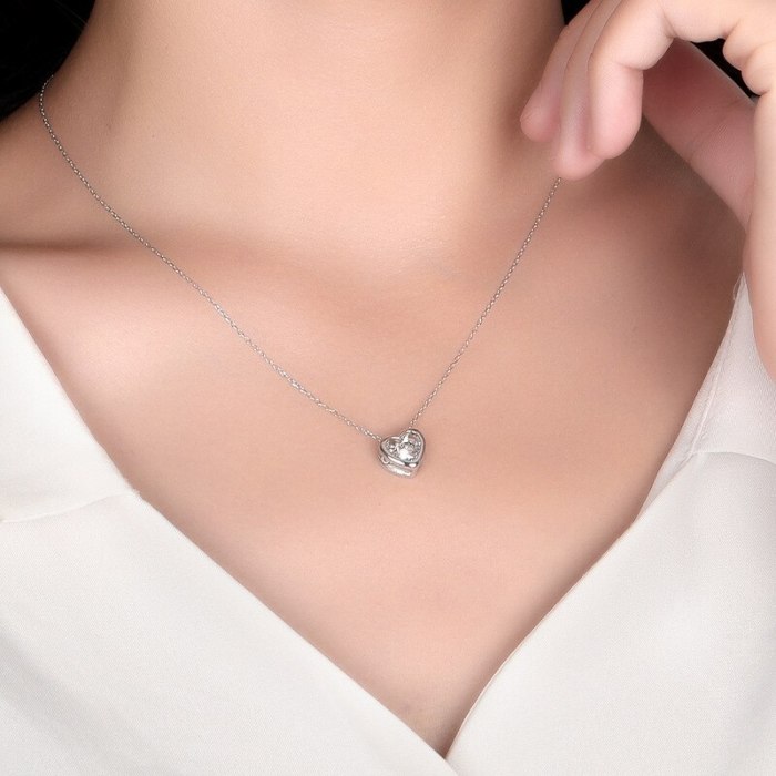 S925 Sterling Silver Zircon Necklace Female Heart-shaped Short Clavicle Chain Korean Simple Temperament Love Pendant MlA2173