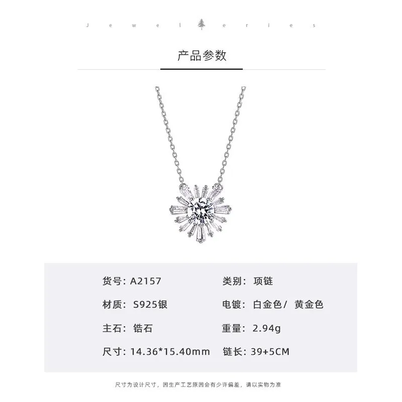 S925 Sterling Silver Korean Zircon Snowflake Necklace with Diamond for Women's Exquisite Clavicle Chain Pendant Mla2157
