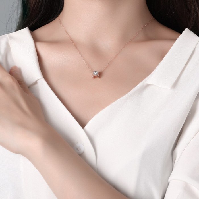 S925 Sterling Silver Jewelry Korean Version Classic Zircon Necklace Female Wild Short Clavicle Chain Pendant MlA2064