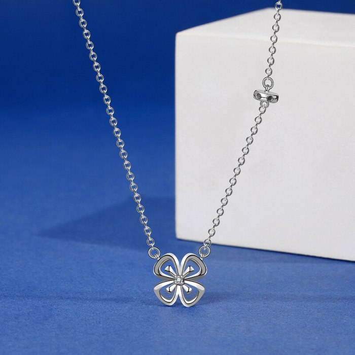 Japanese and Korean S925 Silver Micro Inlaid Flower Necklace Diamond Pendant Fashion Simple Clavicle Chain Mla1954