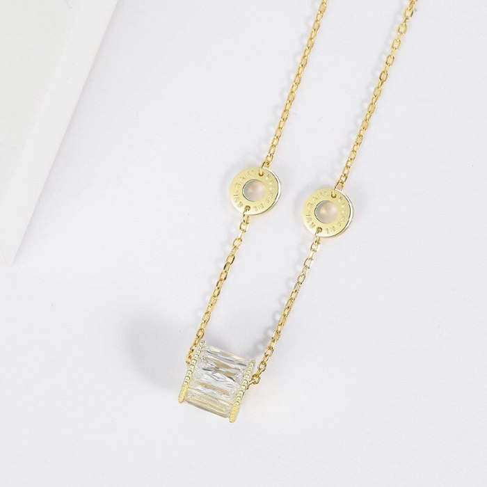 S925 Sterling Silver Ring Necklace Ladies Geometric Circle Diamond Set Chain Clavicle Chain Pendant Wholesale MlF2549