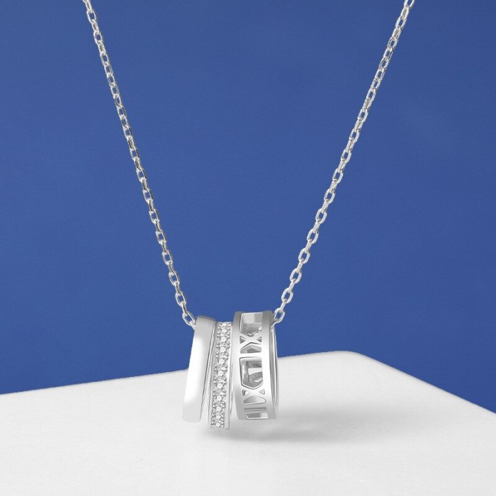 S925 Pure Silver Three-ring Geometric Necklace Female Collar Collar Doughnish Fashion Jewelry MlA2055