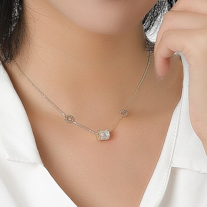 S925 Sterling Silver Ring Necklace Ladies Geometric Circle Diamond Set Chain Clavicle Chain Pendant Wholesale MlF2549