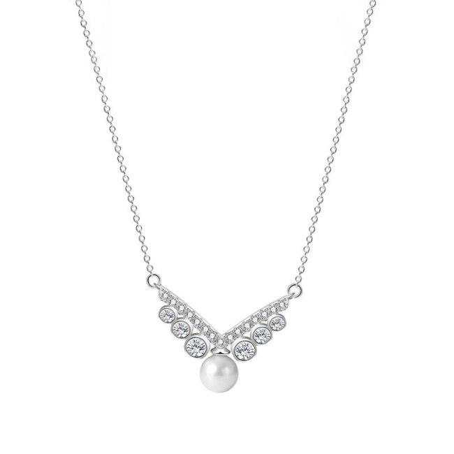 S925 Pure Silver Jewelry Letter V Bead Necklace Simple Set Zircon Collarchain Female Pendant Mra2160