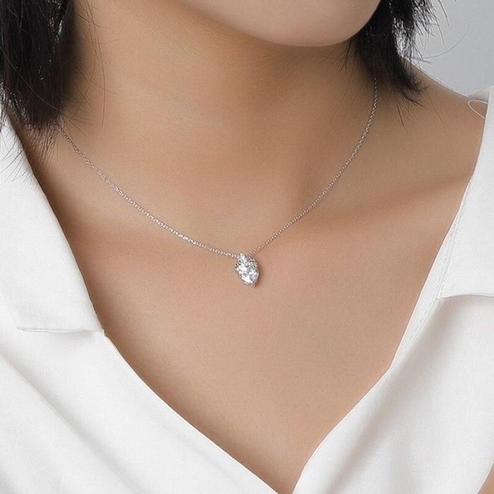 S925 Sterling Silver Zircon Geometric Necklace Pendant Jewelry Female Wholesale MlYA0097