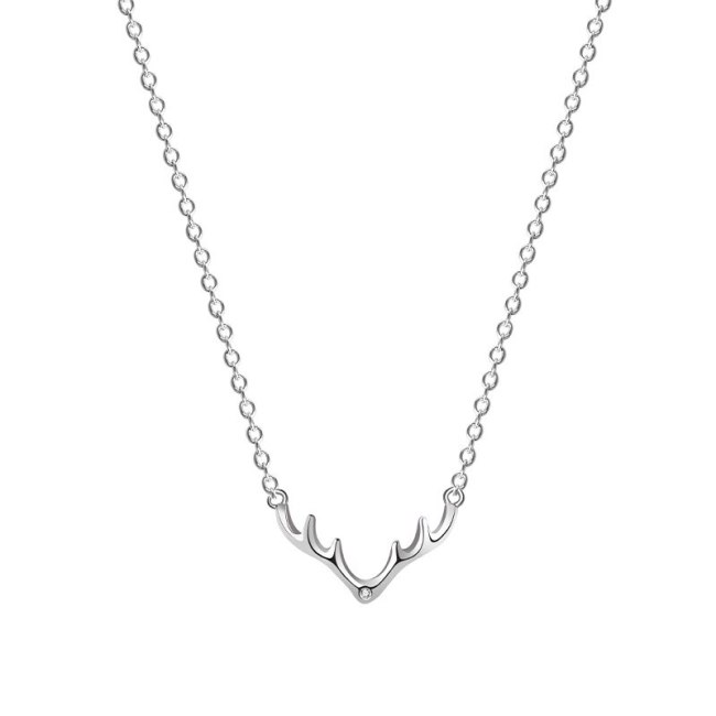 S925 Silver Elk Necklace Female Antler Clavicle Chain Diamond Pendant Mla1949