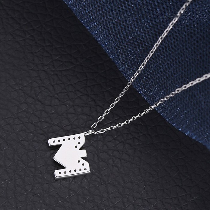 New S925 Sterling Silver Jewelry Letter M Pendant Necklace Collarbone Chain Mlya0068